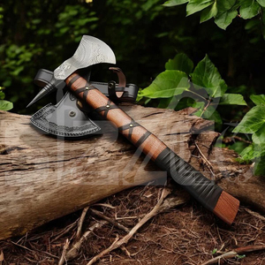 Custom Full Tang Damascus Steel Hunting <b>Camping</b> Bearded <b>Axe</b> Micarta Handle Tomahawk Real Hatchet with Leather Sheath, Ideal Gift - Product Image 4