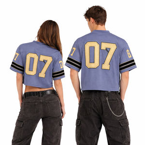 เสื้อฟุตบอลครอปแบบยูนิเซ็กซ์ คอวี ผ้าตาข่ายระบายอากาศ เสื้อกีฬา สตรีทแวร์ เสื้อทีม ทรงโอเวอร์ไซส์ รับผลิตแบบ OEM - Product Image 2