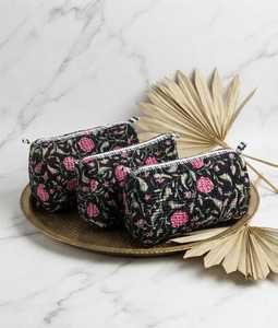 Floral <b>Quilted</b> Embroidery Cotton Women Tote <b>Bag</b> with Polyester Lining Zipper Pouch for Cosmetic Makeup <b>Storage</b> Travel Daily Use - Product Image 2
