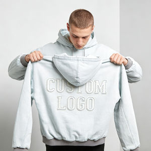 Sweat-shirts à capuche gris bleu clair tendance pour hommes, avec fermeture éclair, broderie de logo personnalisée, poche surdimensionnée, décontractés et confortables, sweats-shirts vierges - Product Image 5