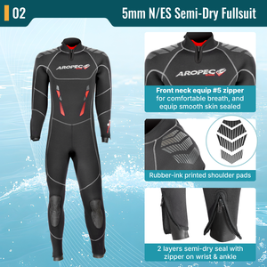 Combinaison semi-sèche professionnelle en néoprène N/ES 5 mm de qualité supérieure pour homme avec fermeture éclair dorsale et technologie double étanchéité, manches longues, OEM/ODM - Product Image 3