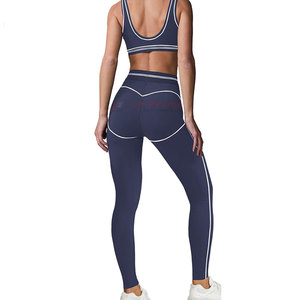 Ensemble de yoga personnalisé à faible MOQ pour femmes, haut de gamme, respirant, sans couture, taille élastique, 2 pièces, léger, pour le fitness - Product Image 2