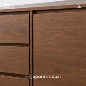 Buffet en teck massif finition noyer, 3 tiroirs, 2 portes, pour salon, hôtel, villa - Product Image 3