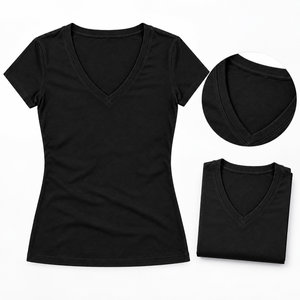 <b>Women</b> <b>Black</b> V Neck T <b>Shirt</b> Slim Fit Short Sleeve Stretch Cotton Tee Regular Fit Casual Solid Color All Seasons Wear T <b>Shirts</b> - Product Image 4
