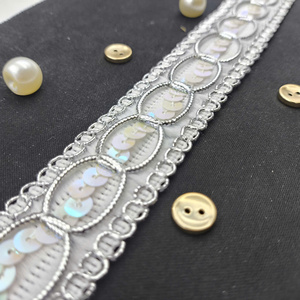 Fancy Luxury Vintage Eco-Friendly 2.6cm Polyester Metallic Solid Lace Trim with Sequin Decoration - Product Image 1