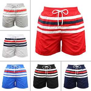 Shorts de bain rayés pour hommes à séchage rapide avec cordon de serrage, décontractés, taille mi-haute, en polyester tricoté, rouge, bleu marine, gris, blanc - Product Image 6