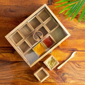 Caja de Especias Cuadrada de Madera con 12 Contenedores, Hecha a Mano, Duradera, Ecológica, Herramienta de Cocina, Color Marrón - Product Image 1