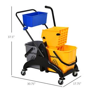 Chariot essoreur à serpillière de 6,9 gallons avec presse latérale facile, roues lisses jaunes/noires, support de manche de serpillière, chariots de nettoyage pratiques - Product Image 2