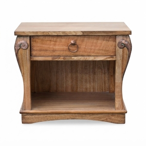 Solid Wood Traditional Antique Nightstand <b>Bedside</b> Cabinet Natural Finish Ring Pull Drawer Open <b>Shelf</b> Bedroom Home Furniture - Product Image 1