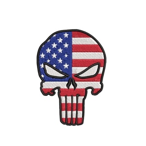 Skull American USA Flag Handmade Embroidered Sew-On Patch Applique Vest <b>Jacket</b> Clothing US Patriotic Bikers Garments Patches - Product Image 2