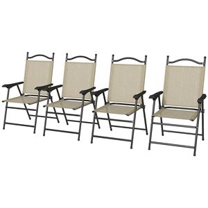 Set di 4 Sedie Pieghevoli da Esterno in Rete Beige con Braccioli, Comode per l'Uso in Giardino - Product Image 1