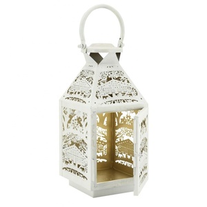 Décorations de Noël en gros 2026 : Lanterne porte-bougie en métal blanc avec motif ajouré sur le thème de la forêt - Product Image 6