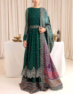 Robe Anarkali brodée vert émeraude, longue, traditionnelle indienne et pakistanaise, pour mariage, tenue de soirée formelle pour femmes - Product Image 2