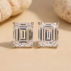 1.5Ct Each <b>EMerald</b> Cut Moissanite Solitaire <b>Stud</b> <b>Earrings</b> With 925 Silver Fine Romantic Jewelry for Women's Engagement Gift - Product Image 4