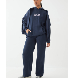 ชุดวอร์มผู้หญิงแบบหนาปานกลาง แฟชั่นสตรีท กางเกงขายาวไซส์ XL เสื้อฮู้ดแขนยาวทรงหลวม ผ้าฟลีซคอตตอน ชุดเซ็ต 2 ชิ้น - Product Image 4