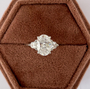Oval Cut Moissanite <b>Ring</b> With Side Half <b>Moon</b> Round Cut <b>Stones</b> White Gold Engagement <b>Ring</b> 10K Solid Gold <b>Ring</b> Gift For Women - Product Image 2