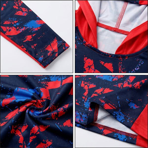 Men's Sublimation Printed <b>Long</b> <b>Sleeve</b> Hooded Fishing Shirt Geometric Pattern <b>Red</b> Blue UPF 50 Quick Dry Pullover <b>Top</b> - Product Image 6