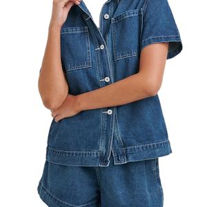 เซ็ตผ้ายีนส์สำหรับผู้หญิงชุดลำลอง2ชิ้นเสื้อแขนกุดกางเกงขาสั้นเอวสูงกางเกงยีนส์2026 - Product Image 5