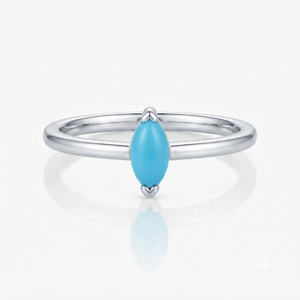 Bague solitaire Rhaya Jewels pour femme, style bohème classique, en argent sterling 925 plaqué rhodium, avec turquoise taille marquise et sertissage griffe - Product Image 2