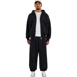 Men's Two Piece Hooded Tracksuit Full Zip Sweatshirt Pockets Drawstring Waist Cuffed Ankle <b>Trousers</b> Relaxed Casual Lounge Outfit - Product Image 1