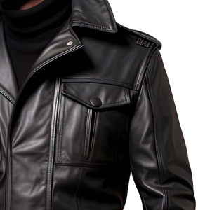 Abrigo Largo de Cuero Genuino para Hombre, con Solapa Entallada, Cinturón, Grueso, Manga Regular, Color Negro - Product Image 3