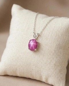 Oval Star <b>Ruby</b> Pendant <b>Necklace</b> Silver Plated Celestial Jewelry Natural Gemstone <b>Necklace</b> Gift for Women Elegant Jewelry - Product Image 1
