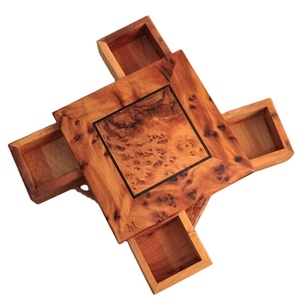 Handmade Burl Wood Jewelry <b>Box</b> 4-<b>Drawer</b> Rotating <b>Storage</b> Organizer Vintage Luxury Decorative Wooden Treasure Case for Gifts - Product Image 1