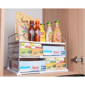 Portaoggetti Estensibile a 3 Livelli in Plastica per Oggetti Pesanti, Barattoli, Bottiglie, Lattine, Contenitori per Snack, per Cucina o Armadietto - Product Image 5