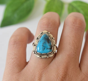 925 Sterling <b>Silver</b> Turquoise Gemstone Artistic Ethnic Style <b>Rings</b> eternity vermeil Jewelry - Product Image 1