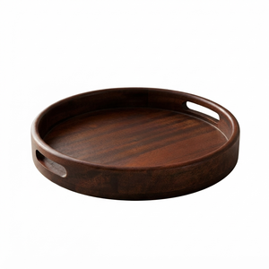 Bandeja Redonda de Madera Hecha a Mano con Asas, Bandeja para Desayuno, Café y Té, Decoración Rústica para Mesa de Comedor, Juego de Regalo al por Mayor - Product Image 1
