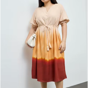 Vestido de Algodón 100% con Diseño Tie-Dye Multicolor, Largo hasta la Rodilla, Estilo Vintage y Dulce para Exteriores - Product Image 1