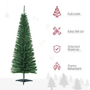 Albero di Natale Artificiale Verde Sottile da 1,5 m con 294 Rami Realistici e Base in Plastica, Decorato per Interni - Product Image 4