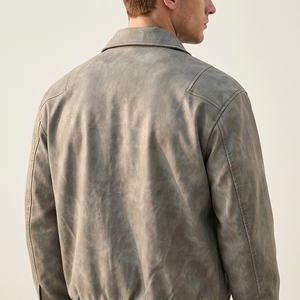 Blouson en cuir PU coupe-vent à manches longues pour homme, gris, toutes saisons, pour la moto, la course et la conduite, vente en gros - Product Image 3