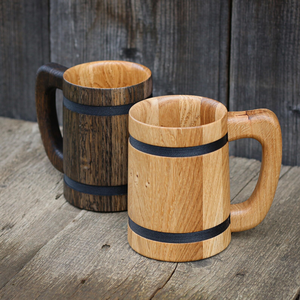 Chope à bière en bois artisanale traditionnelle de haute qualité avec intérieur et poignée en acier |   Écologique, durable, style classique, 100-400 ml - Product Image 3