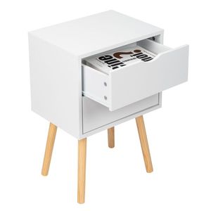 Comodino Moderno e Semplice 40*30*60cm, Mobile Bianco con Gambe Color Legno, MDF, Gambe Alte, Due Cassetti - Product Image 6
