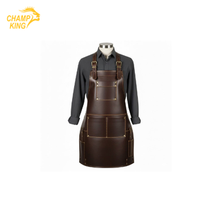Tablier en cuir avec bretelles croisées au dos et doubles poches pour uniforme de personnel de restaurant et de bar - Product Image 3