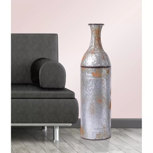 Vase de sol en acier galvanisé naturel brut fait main, design industriel, finition argentée, texture rustique, hauteur 39 cm, vase décoratif en métal - Product Image 6