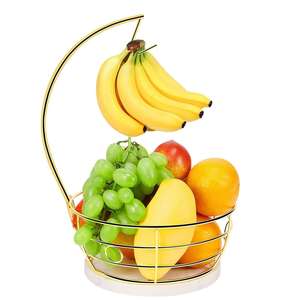 Corbeille à fruits avec support pour bananes, rangement moderne pour légumes avec support en marbre et métal pour bananes, pour cuisine et table à manger - Product Image 1