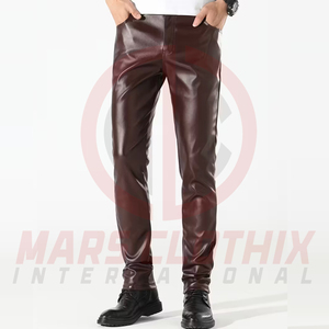Pantalon en cuir tendance pour homme, léger, imperméable, style streetwear moderne, coupe confortable, pantalon en cuir pour homme en vente en ligne - Product Image 5