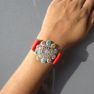 Flower Shape 925 <b>Silver</b> <b>Cuff</b> <b>Bracelet</b> with Diamond Inlay Vintage Party for Women Fashion Luxury Everyday Wear - Product Image 1