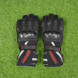 Gants de ski de course chauds en tissu textile imperméable Lazib Sports avec cuir véritable pour motards - Conception antidérapante à doigts complets - Product Image 6