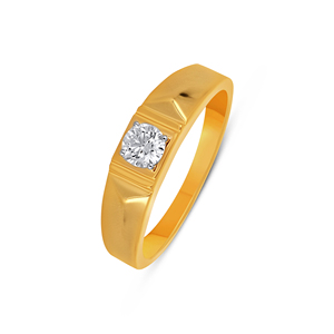 Anillo de Diamantes Solitario Noble Edge Eternal Flame Orion en Oro de 18K con Corona de Diamantes Royal Solstice Solitaire: Grabado a Mano - Product Image 1
