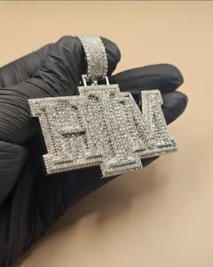 Joyería de Moda, Colgante con Nombre Personalizado, Forma de Baguette de Lujo, Moissanita, Plata 925, Chapado en Oro de 18K, Colgante con Letras Hip Hop - Product Image 3