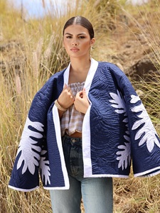 Veste hawaïenne pour femmes de haute qualité, couleur bleu marine, veste en coton matelassée, ouverte sur le devant, manches longues, veste ample, vêtements décontractés d'hiver - Product Image 3