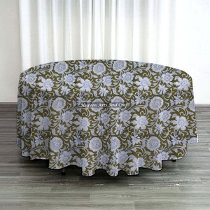 Mantel Redondo de Algodón Indio con Estampado a Mano para Mesa de Comedor de 4 Plazas, 60 Pulgadas, Diseño Floral - Product Image 6