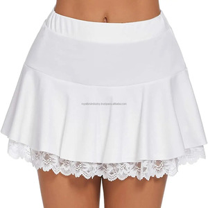 Women Plus Size Mid Waist Pleated Mini Lace Ruffles High Elastic Waist Sexy Club Style Flared A-Line <b>Shorts</b> - Product Image 4