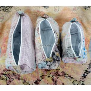 100% Pure Cotton Kantha Fabric Floral Pattern Zipper Closure Eco-Friendly Durable Lightweight Modern Large Makeup Bag <b>Pouch</b> Set - Product Image 5