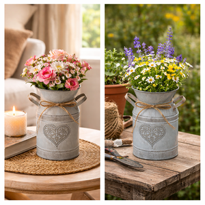 Maceta de Metal Galvanizado Estilo Rústico Vintage, Florero Retro Antiguo, Soporte para Plantas de Granja - Product Image 3