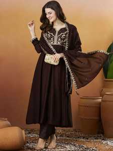 Blue Embroidered Silk Anarkali <b>Kurta</b> Pant Set <b>Women</b> Salwar Kameez Suit with Dupatta Traditional Casual - Product Image 4