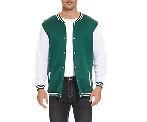 Customizable Men's College Fit Wool Varsity Jacket Stand Front Soft Touch Ribbed Trim <b>Covered</b> <b>Button</b> Closure Embroidery Canvas - Product Image 1